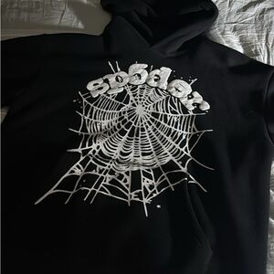 Stylish Black Hoodie with White Web Design